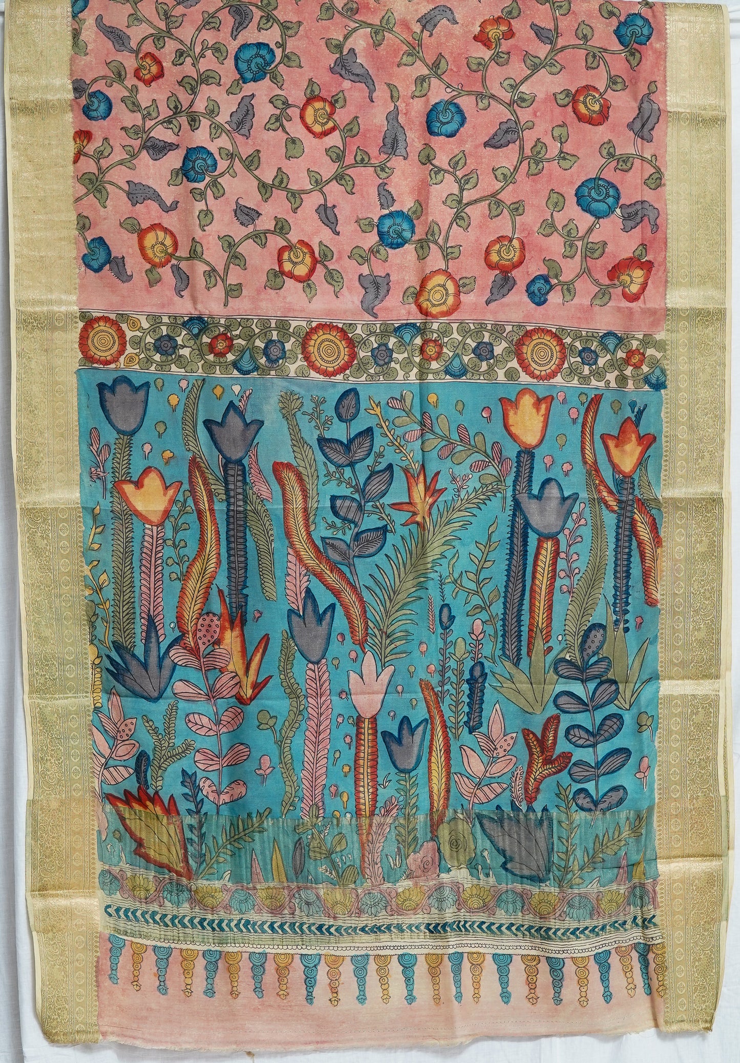 neelika kalamkari saree – soothing sky blue with hand-painted artistry