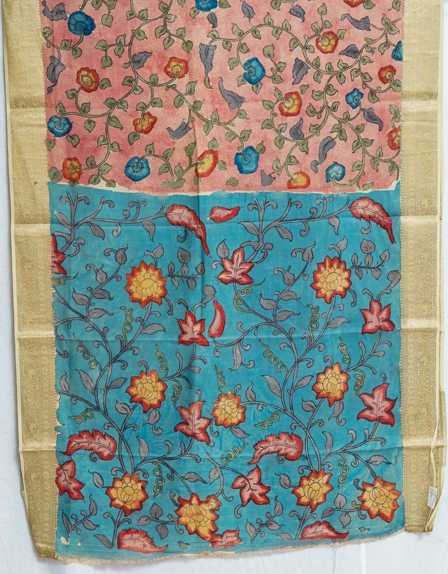 neelika kalamkari saree – soothing sky blue with hand-painted artistry