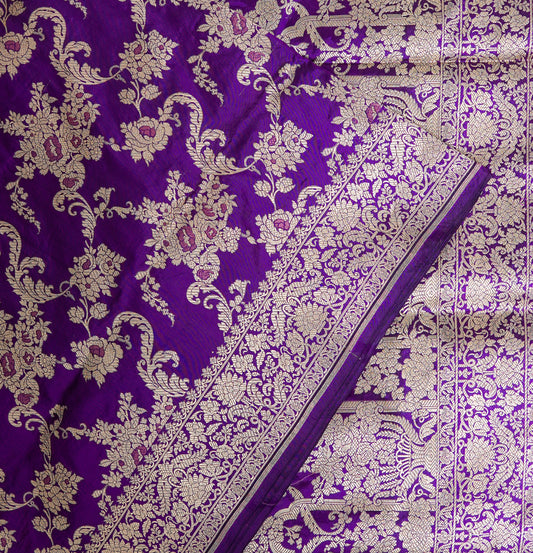 Amethyst Glow Banarasi Saree – Royal Purple with Antique Copper Zari Work