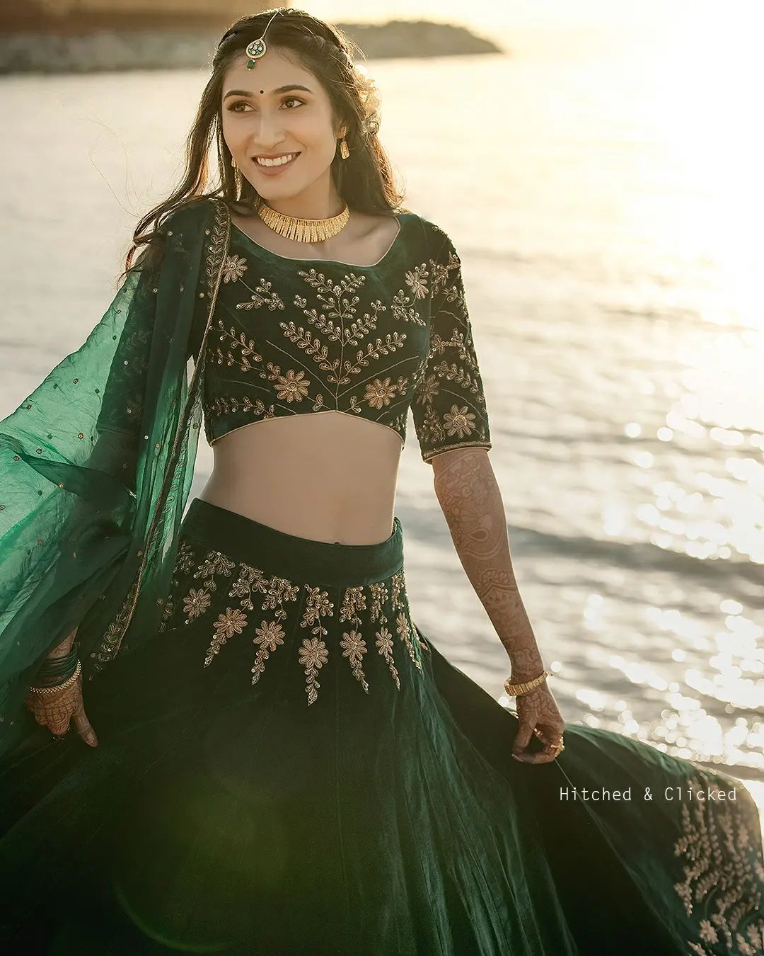amazing green velvet colour embroidered attractive malay satin silk dulhan lehenga choli