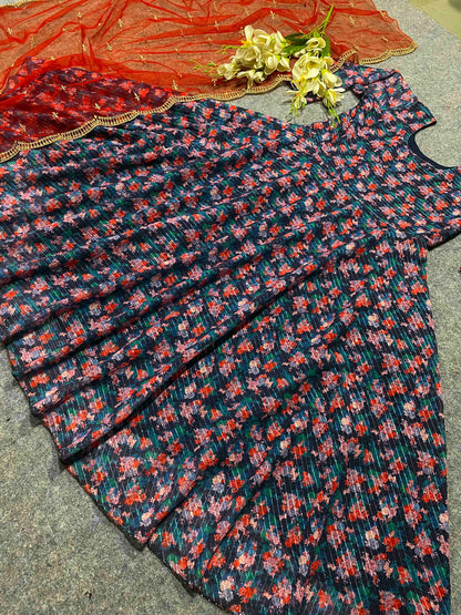 Amazing Multicolor Embroidered Attractive Party Wear silk Dulhan Gown