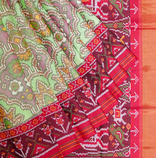 Dark Pink & Green Patan Patola Saree – Pure Double Ikat Handloom from Gujarat