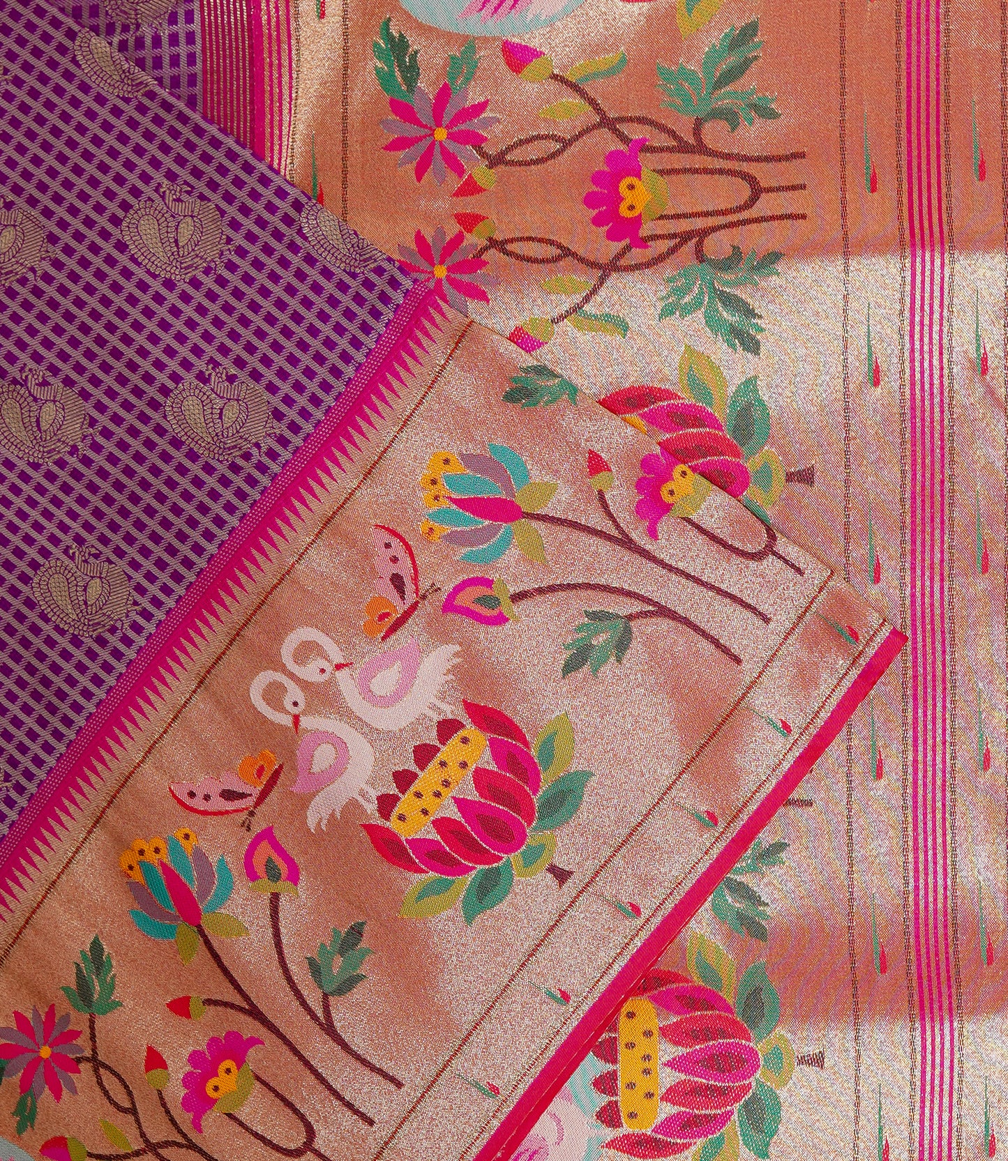 purple semi banaras silk saree with copper zari border – elegant festive wear