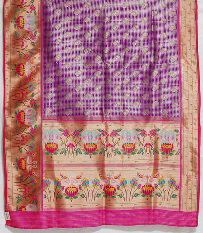 Purple Semi Banaras Silk Saree with Copper Zari Border – Elegant Festive Wear
