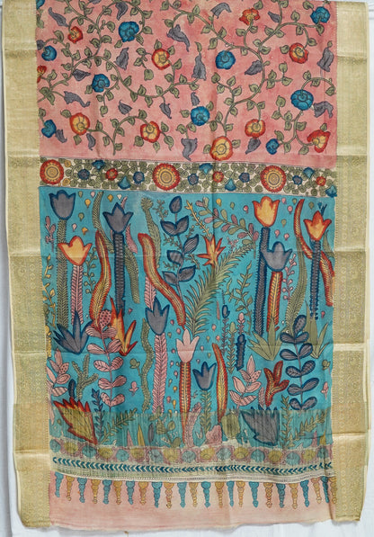 Neelika Kalamkari Saree – Soothing Sky Blue with Hand-Painted Artistry