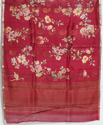 Pure Red Tussar Silk Saree – Handwoven Elegance by Varapradha