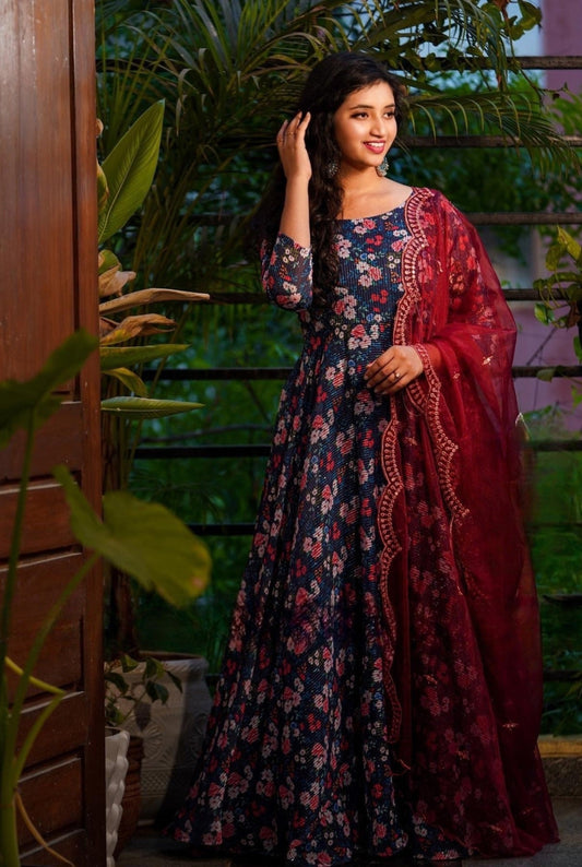 Amazing Multicolor Embroidered Attractive Party Wear silk Dulhan Gown