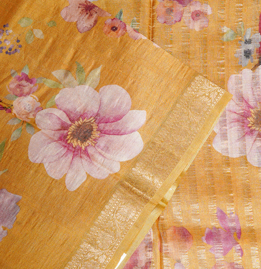 Pure Yellow Tussar Silk Saree – Handwoven Elegance by Varapradha