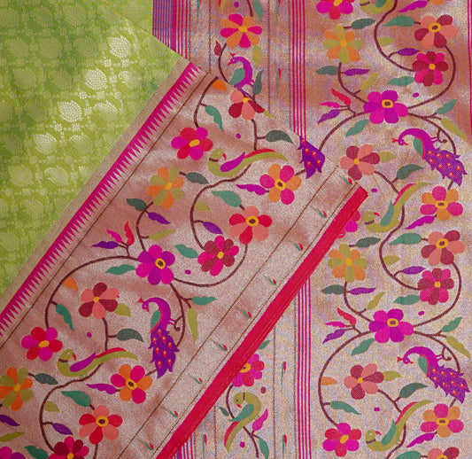 Light Parrot Green Semi Banaras Silk Saree – Elegant Handloom Weave by Varapradha