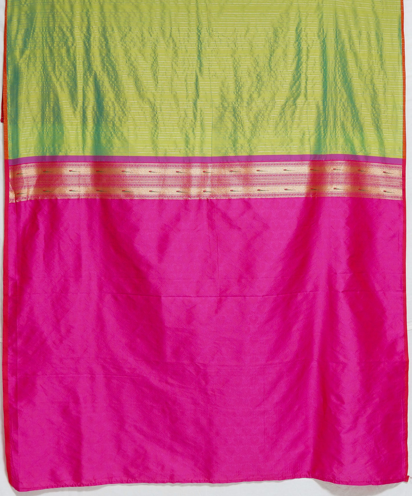 light parrot green semi banaras silk saree – elegant handloom weave by varapradha
