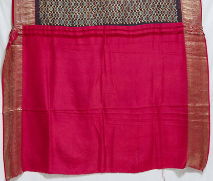 Shakti Kalamkari Saree – Bold Black with Red Border & Copper Zari Detailing