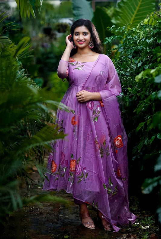 Amazing Purple Colored Party Wear Embroidered Soft Net Anarkali Style Gown