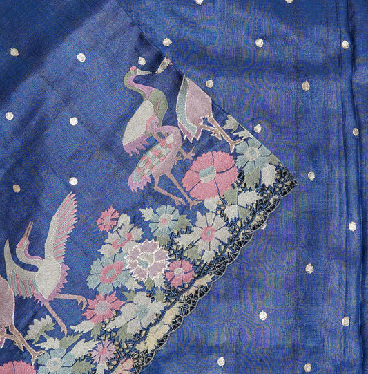 Pure Dark Blue Tussar Silk Saree – Handwoven Luxury by Varapradha