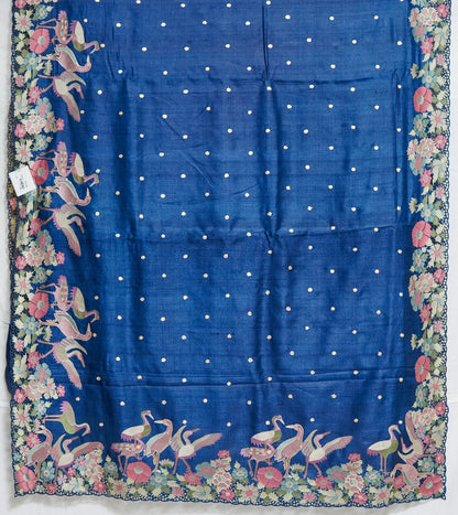 Pure Dark Blue Tussar Silk Saree – Handwoven Luxury by Varapradha
