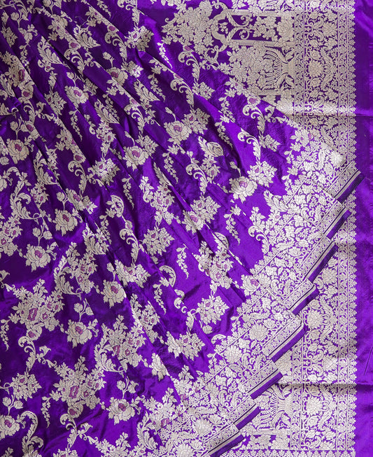 Lavender Luxe Banarasi Saree – Royal Purple with Elegant Silver Zari Work