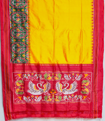 Yellow Patan Patola Saree with Green & Red Accents – Handwoven Heritage Weave