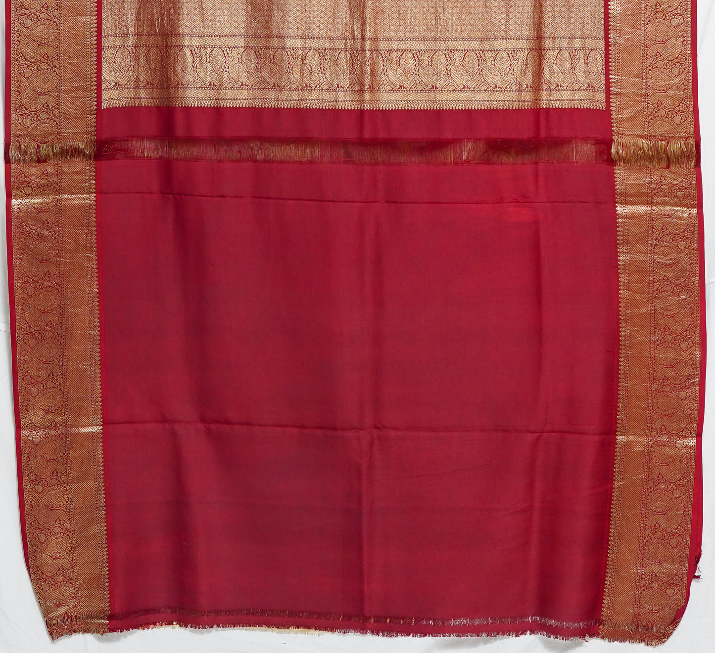 lalima kalamkari saree – deep red elegance with golden zari highlights