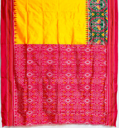 Yellow Patan Patola Saree with Green & Red Accents – Handwoven Heritage Weave