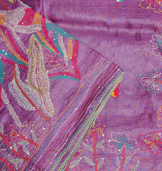 Pure Lavender Tussar Silk Saree – Elegant Handloom Weave by Varapradha