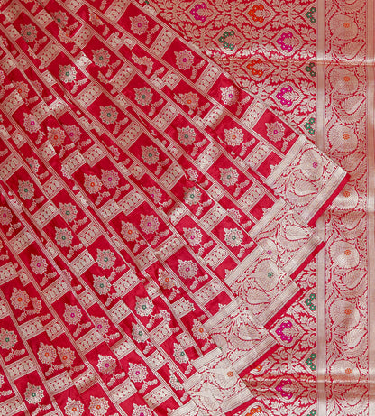 Sindoori Glow Banarasi Saree – Deep Red with Antique Copper Zari Detailing