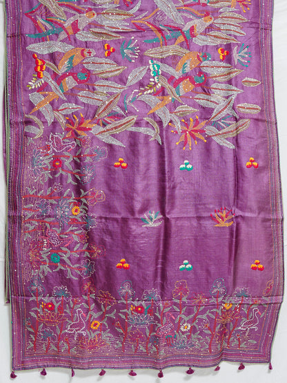 Pure Lavender Tussar Silk Saree – Elegant Handloom Weave by Varapradha