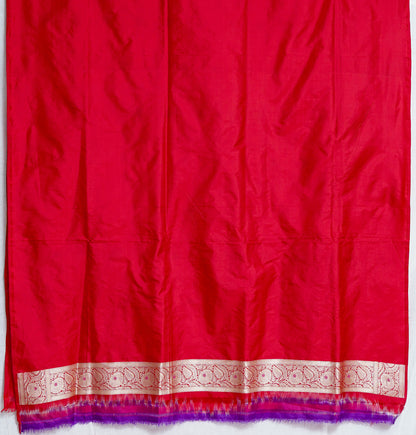 Sindoori Glow Banarasi Saree – Deep Red with Antique Copper Zari Detailing