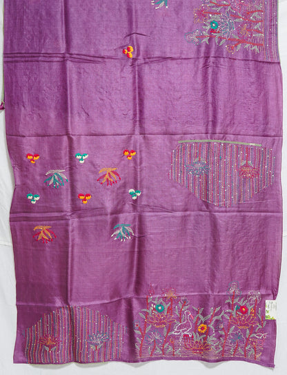 Pure Lavender Tussar Silk Saree – Elegant Handloom Weave by Varapradha