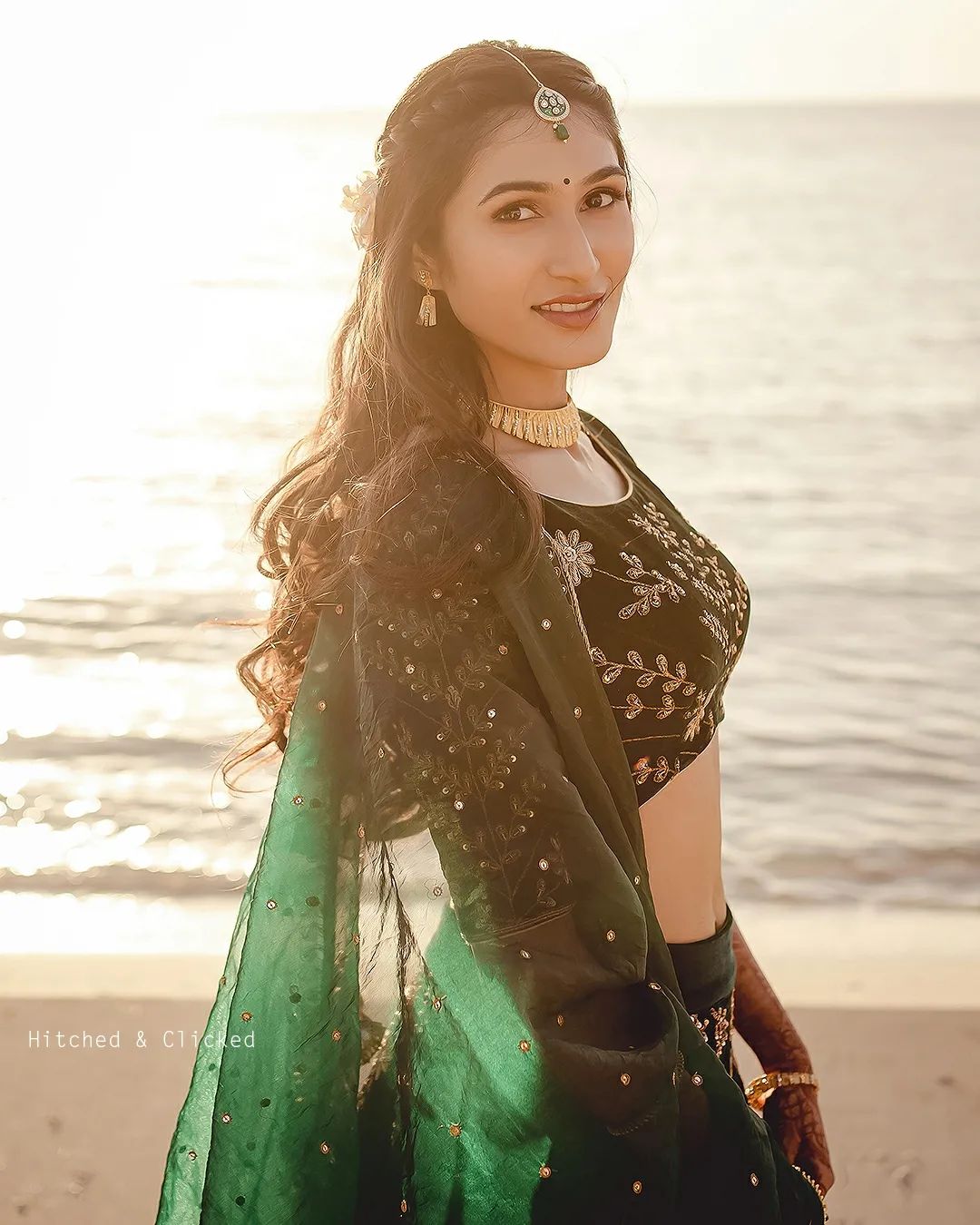 amazing green velvet colour embroidered attractive malay satin silk dulhan lehenga choli