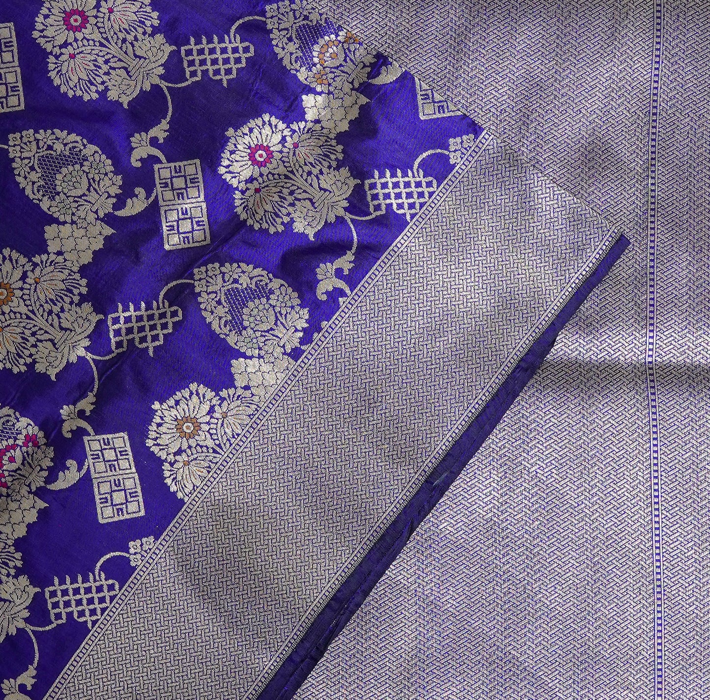 midnight majesty banarasi saree – deep blue with silver zari detailing