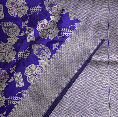 Midnight Majesty Banarasi Saree – Deep Blue with Silver Zari Detailing