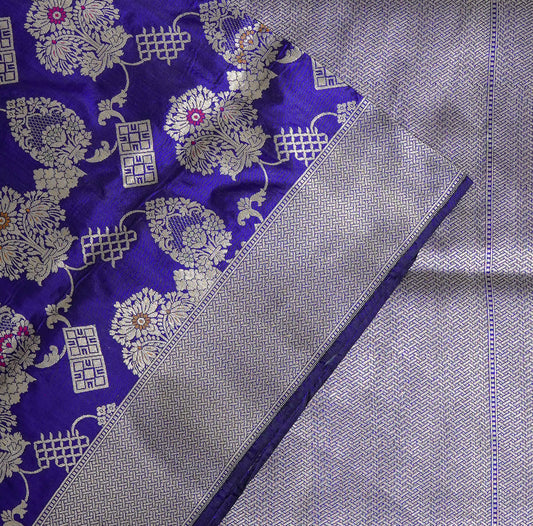 Midnight Majesty Banarasi Saree – Deep Blue with Silver Zari Detailing