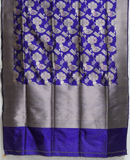 Midnight Majesty Banarasi Saree – Deep Blue with Silver Zari Detailing