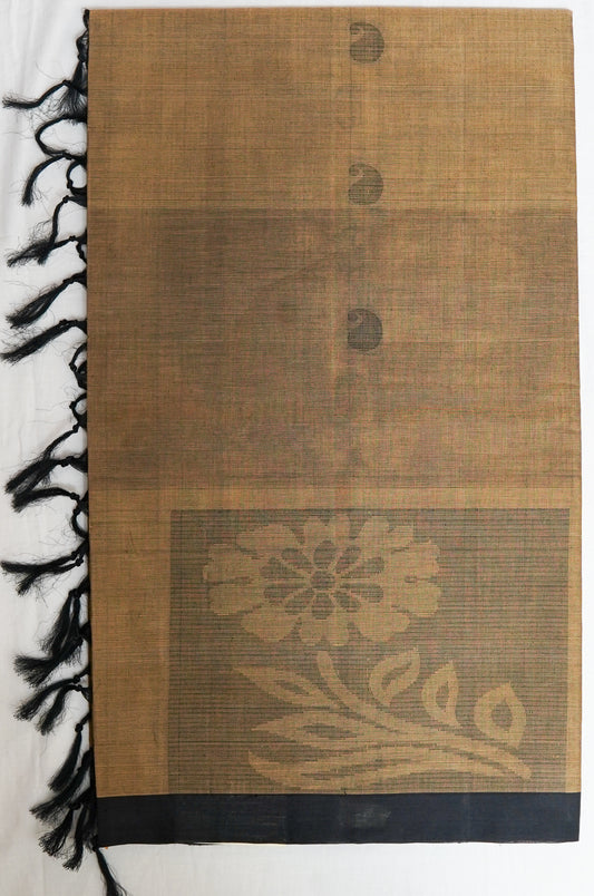 Black and Gold Cotton Saree – Classic Contrast in Pure Handloom Style