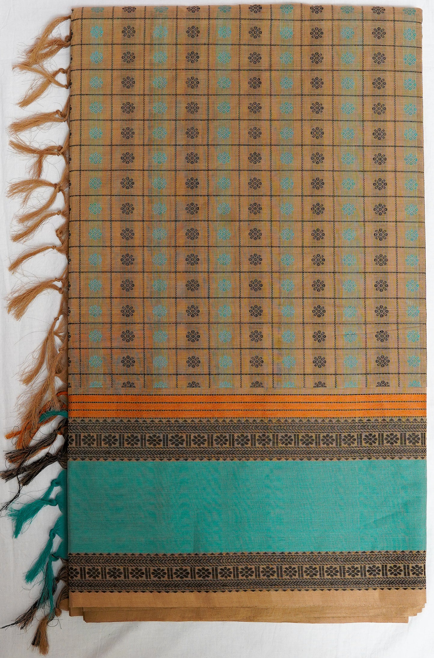 sandal green cotton saree – earthy elegance in soft handloom weave