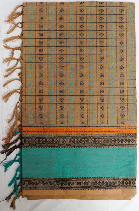Sandal Green Cotton Saree – Earthy Elegance in Soft Handloom Weave