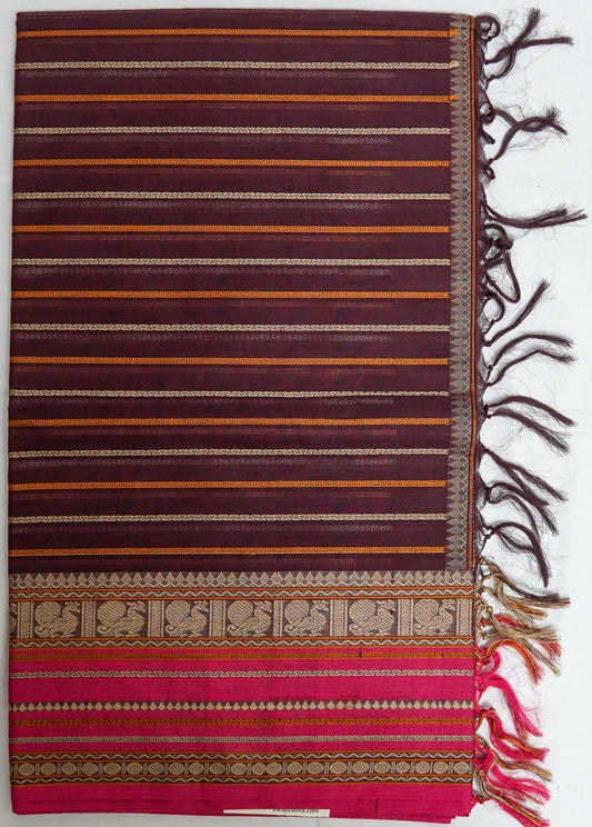Brown Pink Contrast Cotton Saree – Subtle Style in Handloom Comfort