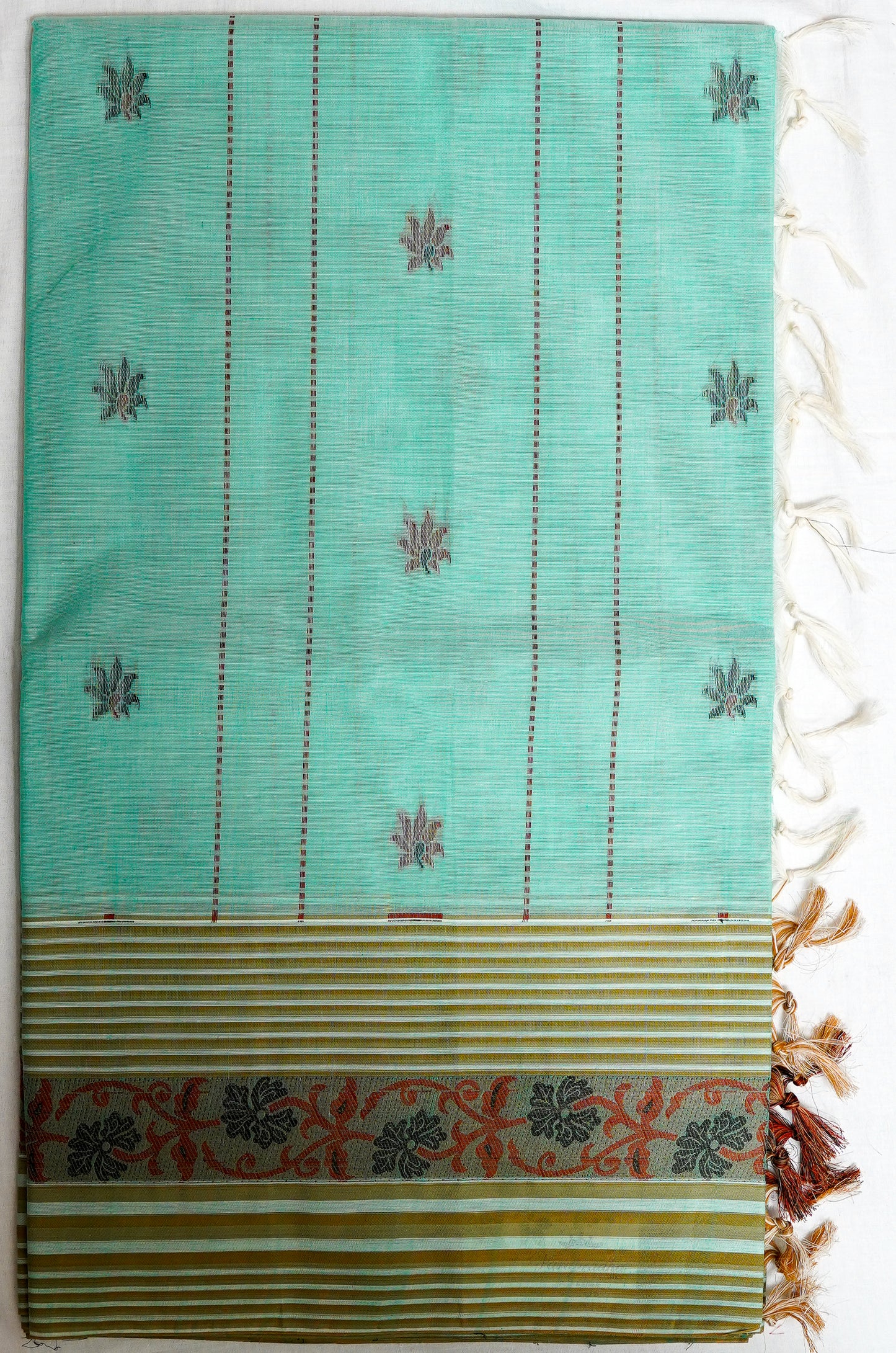 milky green cotton saree – soft handloom drape for everyday elegance