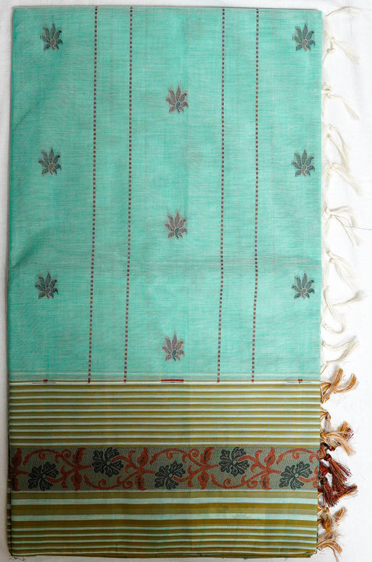 Milky Green Cotton Saree – Soft Handloom Drape for Everyday Elegance