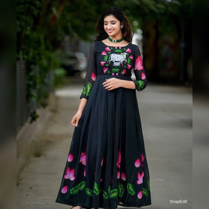 Amazing Blooming Fox Georgette Digital Print With Pearl Work Gown Set