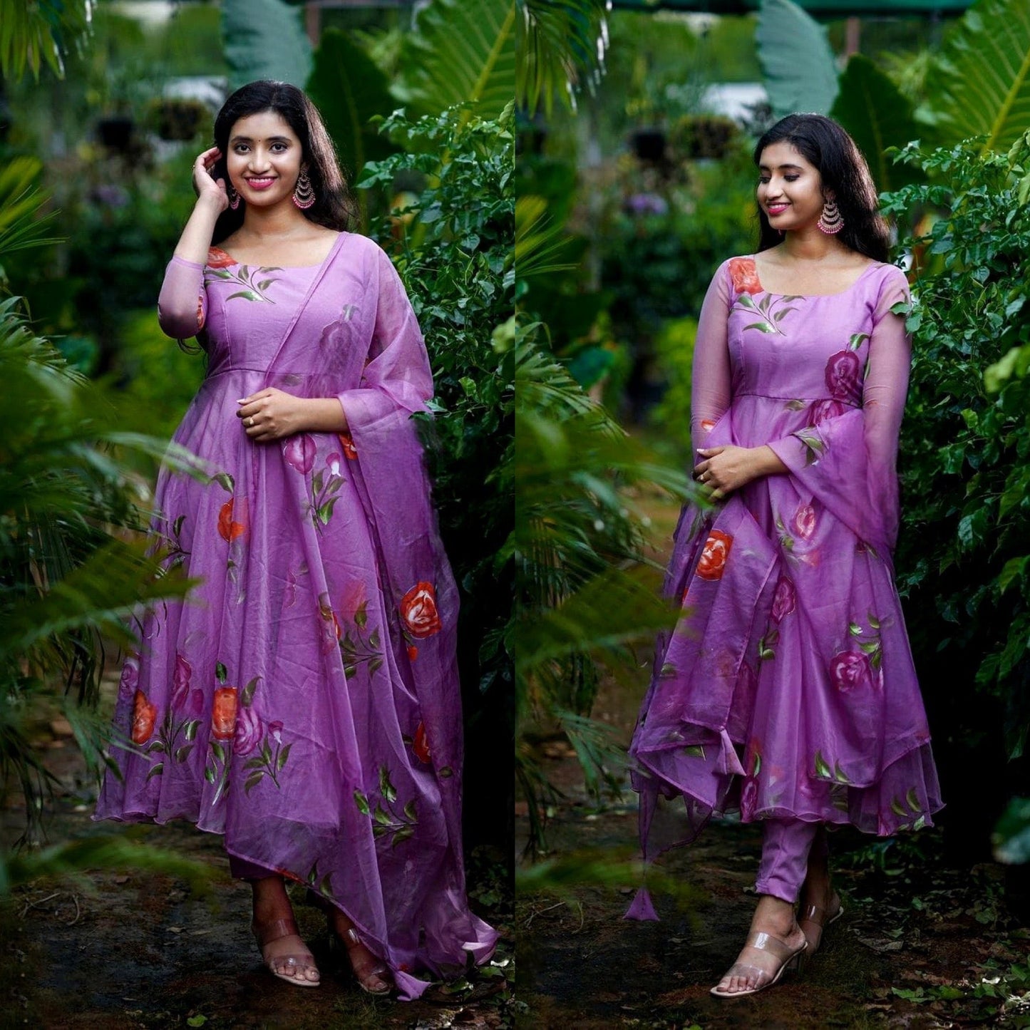 amazing purple colored party wear embroidered soft net anarkali style gown