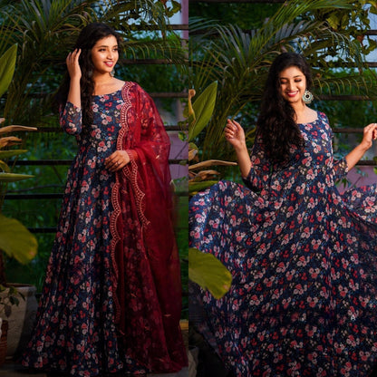 Amazing Multicolor Embroidered Attractive Party Wear silk Dulhan Gown