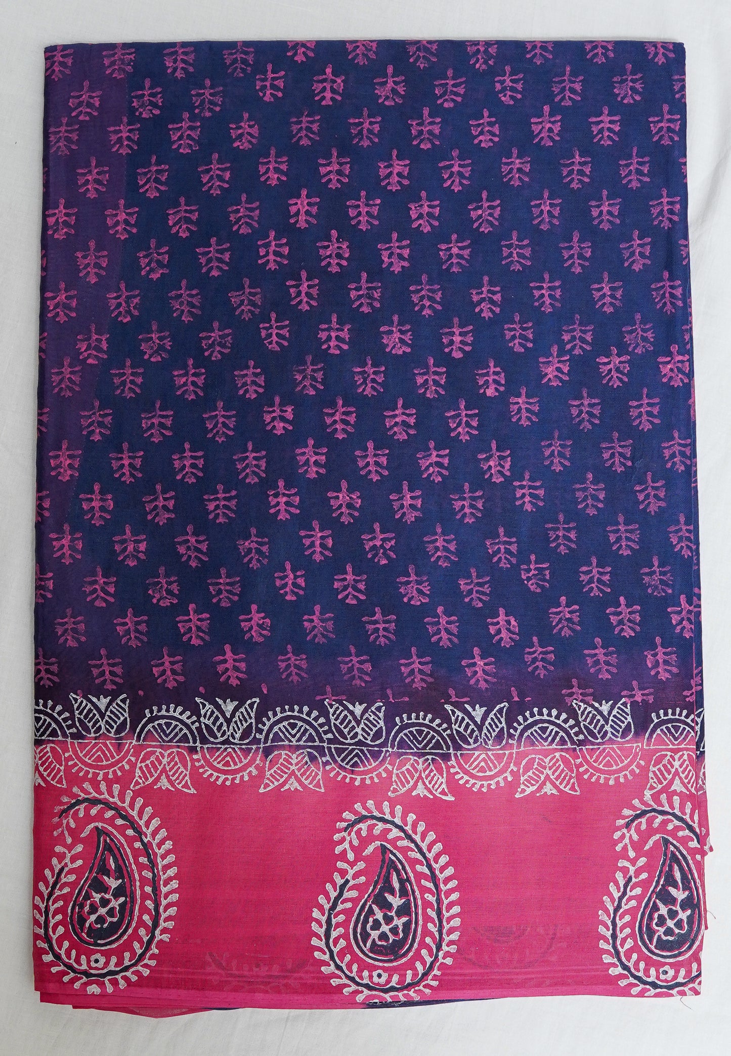 midnight bloom cotton saree – navy blue with vibrant pink border